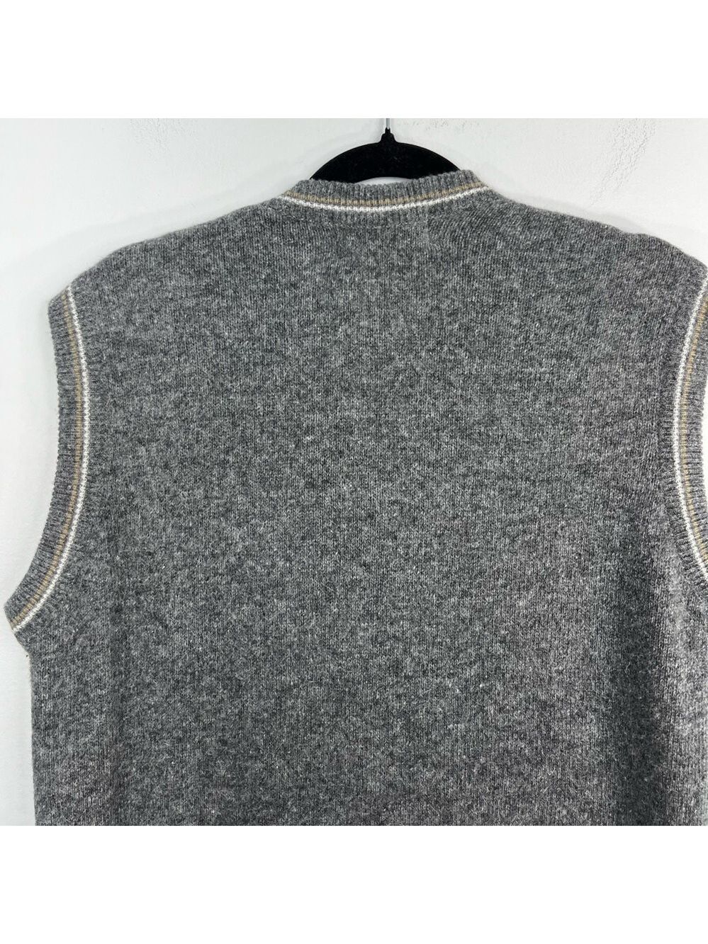 Vintage 80s oversized boxy wooly abstract argyle v neck pull over grandpa vest - Picture 7 of 12